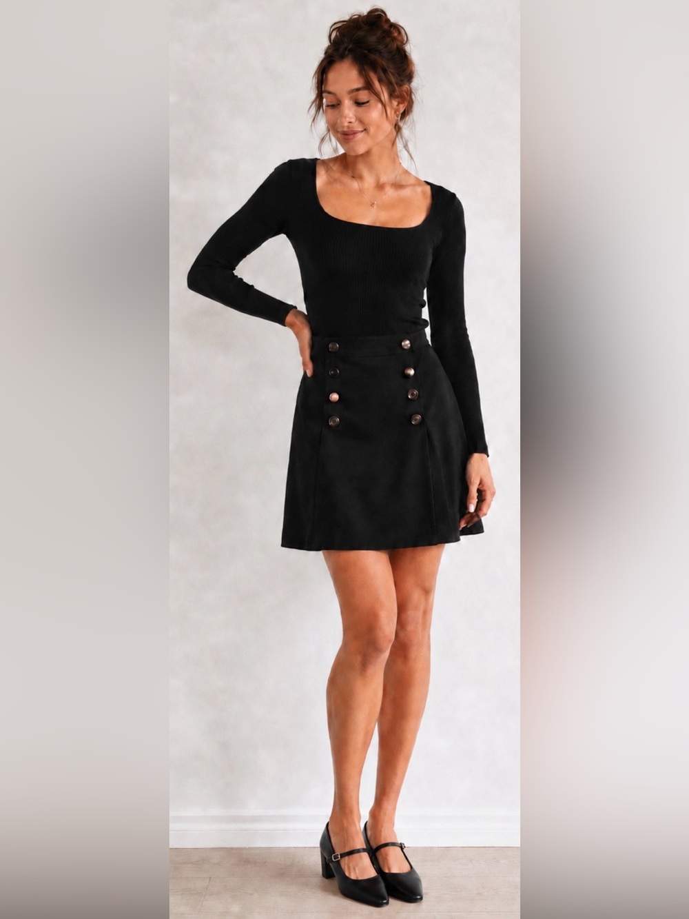 Vintage Moschino Cheap & Chic Black Wool Lined Button Mini Skirt IT42 US 8